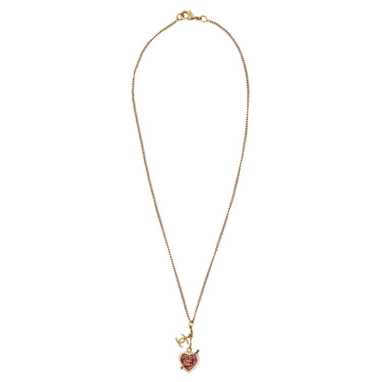 Chanel Gold-tone Crystal Embellished Heart Necklace Chanel