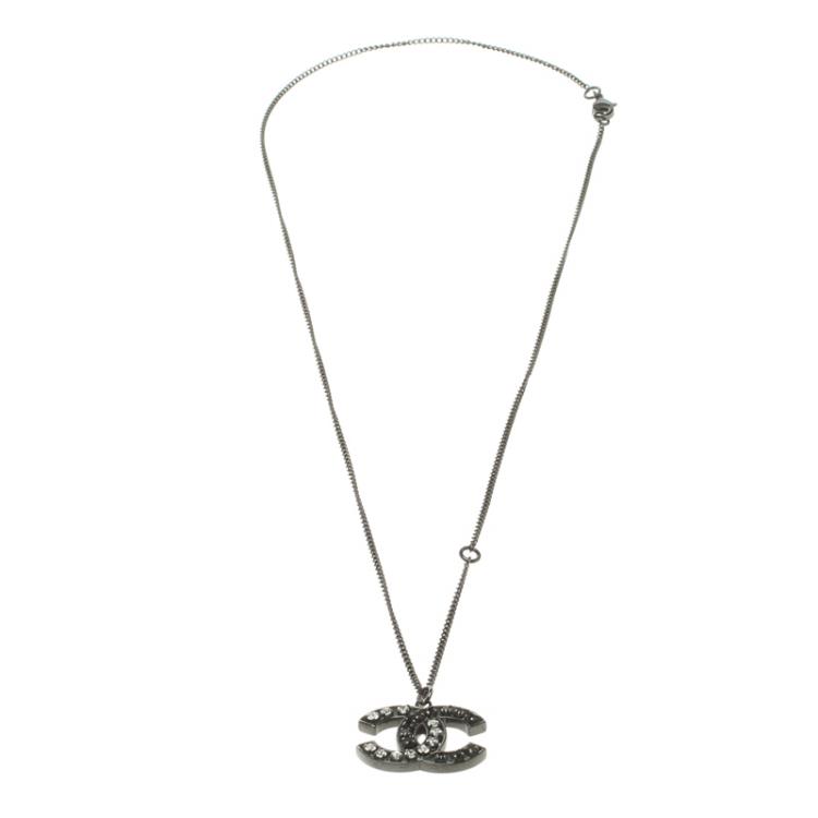 chanel black tone cc crystal necklace