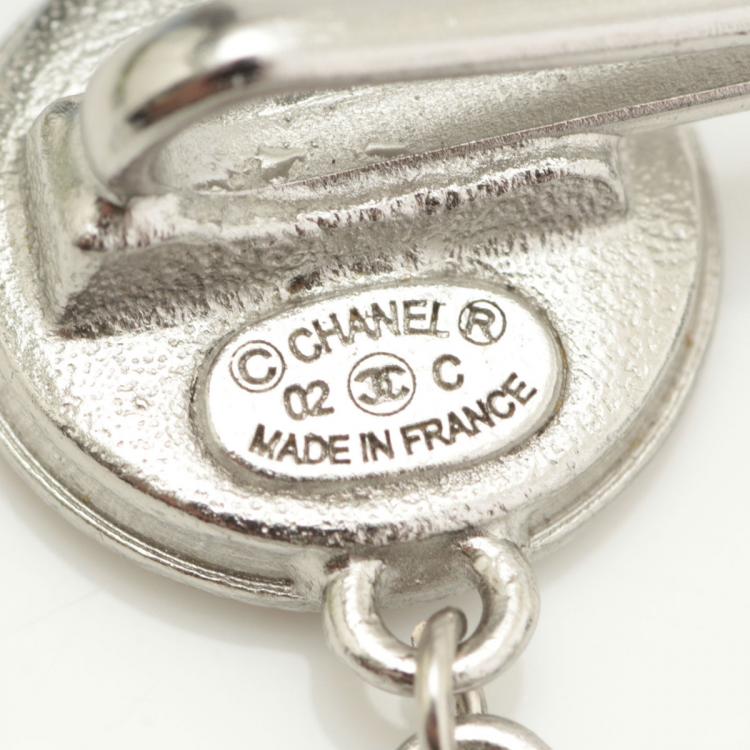 Pre Owned Chanel Silver-tone CC Crystal Embellished Hair Pin