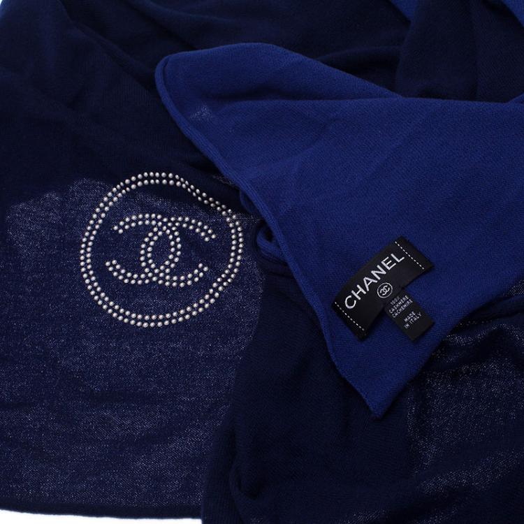 Pre Owned Chanel Blue Two Tone Cashmere Stole