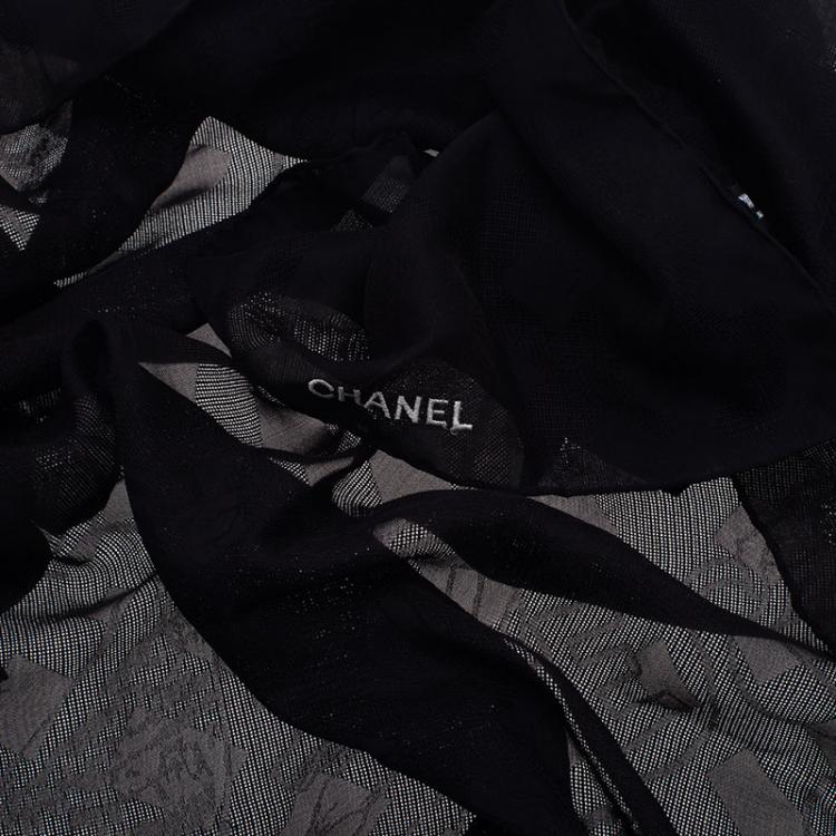 Pre Owned Chanel Black Chiffon Square Scarf 