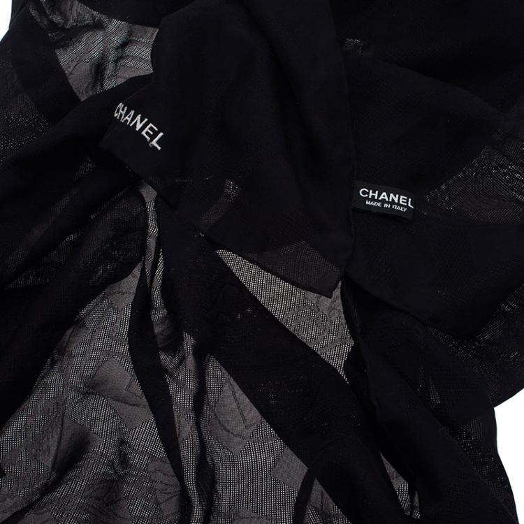Pre Owned Chanel Black Chiffon Square Scarf 