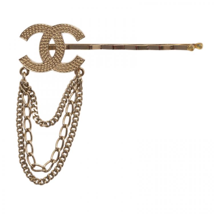 Pre Owned Chanel CC Chains Gold Tone Hair Pin