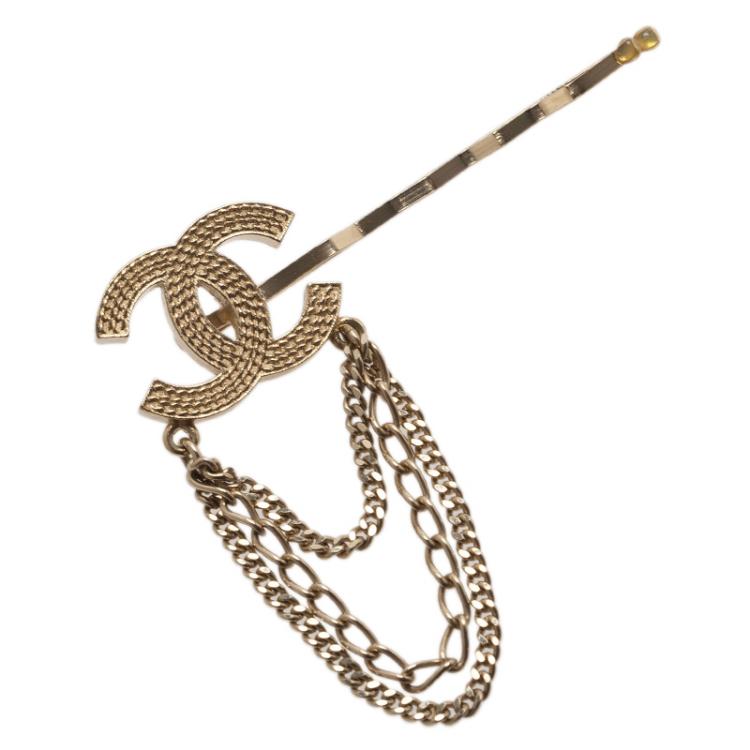Pre Owned Chanel CC Chains Gold Tone Hair Pin