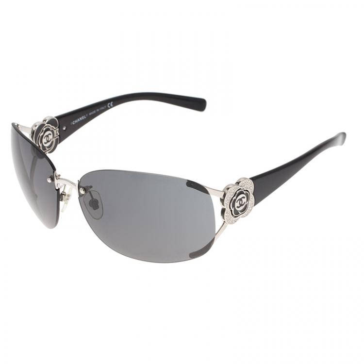 Chanel Black Camellia 4171 Rimless Shield Sunglasses