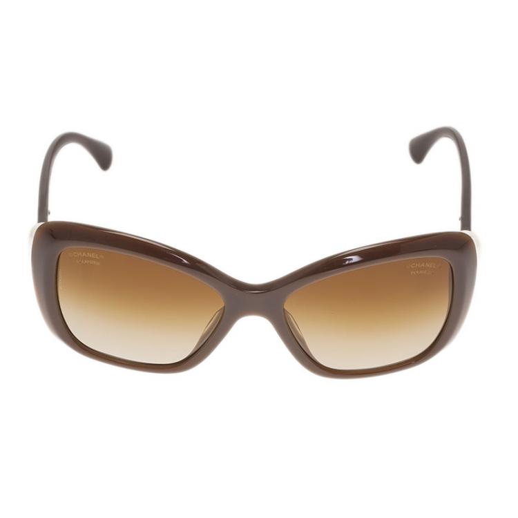 Chanel Brown Pearl Detail Cat Eye Sunglasses Chanel