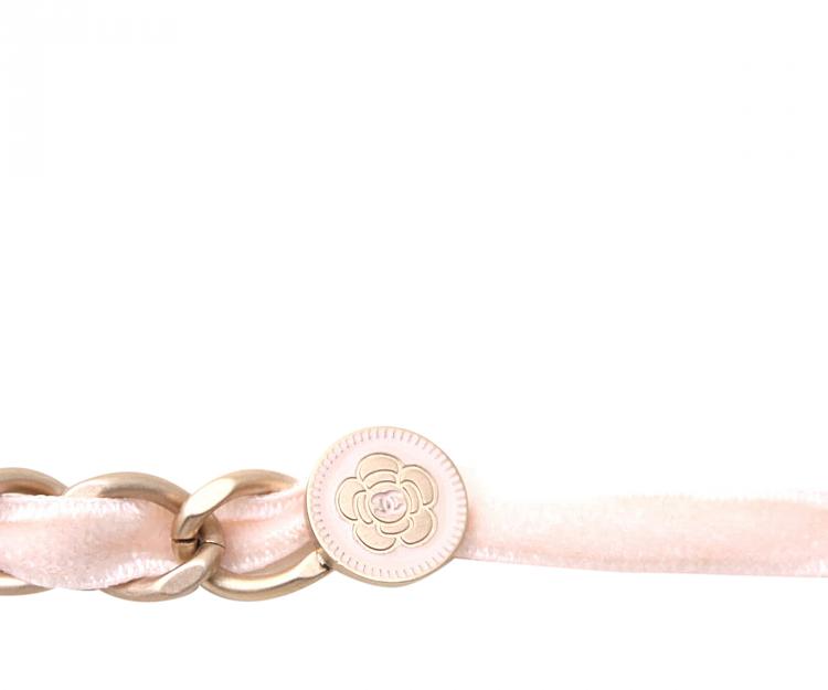 Pre Owned Chanel Pink Velvet and Chain Camellia Belt
