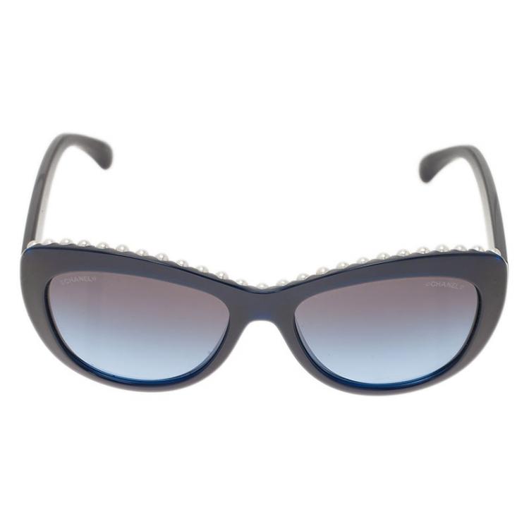 Chanel Blue 6038 Pearl Embellished Cat Eye Sunglasses Chanel