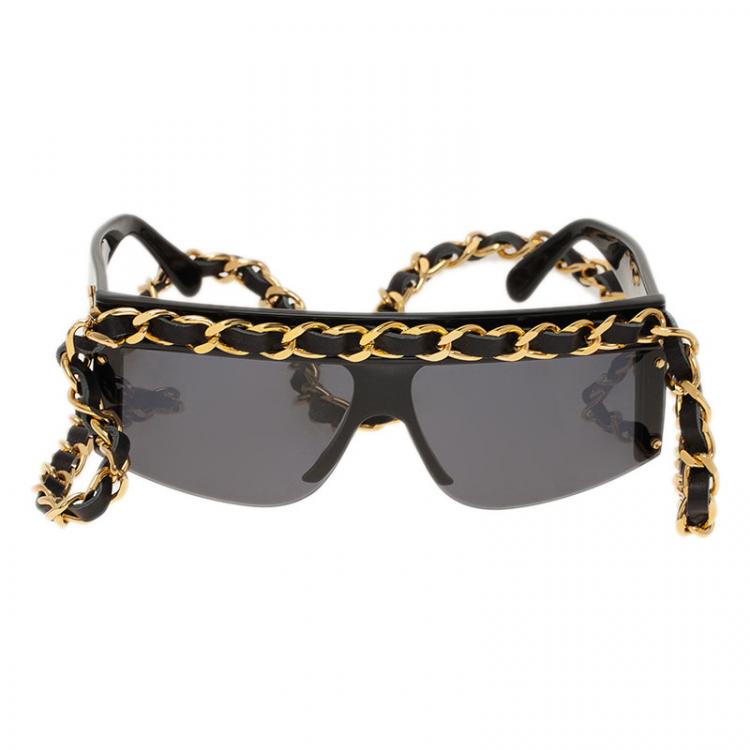 Chanel Black Vintage Chain Link Shield Sunglasses Chanel