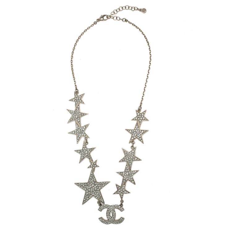 CHANEL Crystal Pearl CC Star Necklace Gold Orange 1367027 | FASHIONPHILE