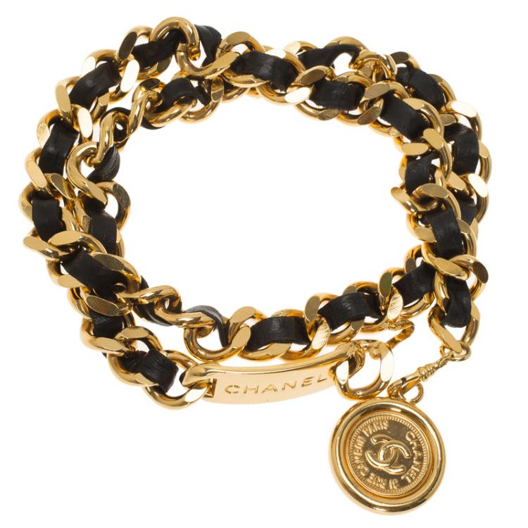 مملوكة مسبقًا Chanel Black CC Medallion Chain Leather Belt 64 CM