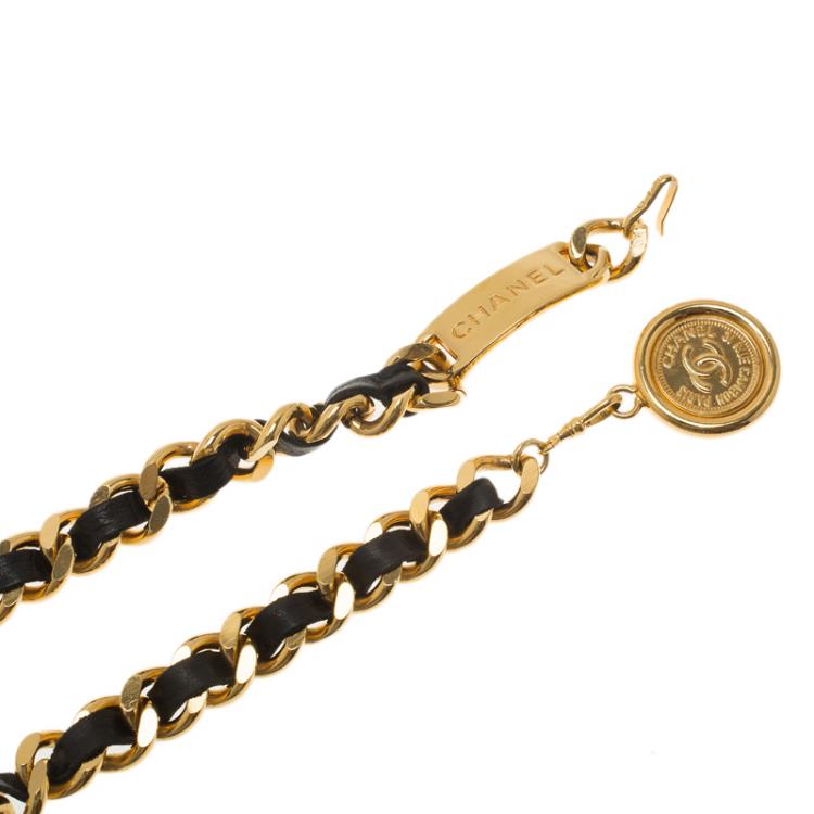 مملوكة مسبقًا Chanel Black CC Medallion Chain Leather Belt 64 CM