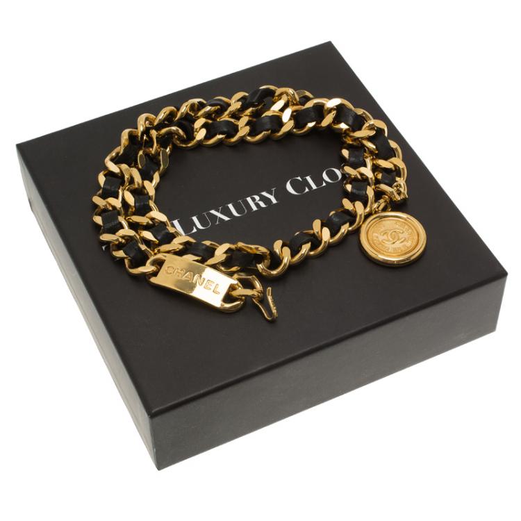 مملوكة مسبقًا Chanel Black CC Medallion Chain Leather Belt 64 CM