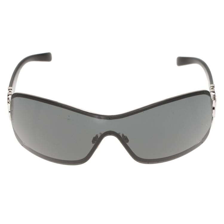 Pre Owned Chanel Black Camellia Shield Sunglasses