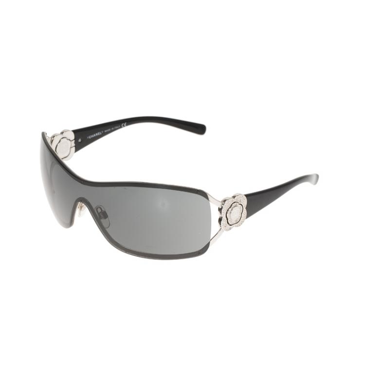 Pre Owned Chanel Black Camellia Shield Sunglasses