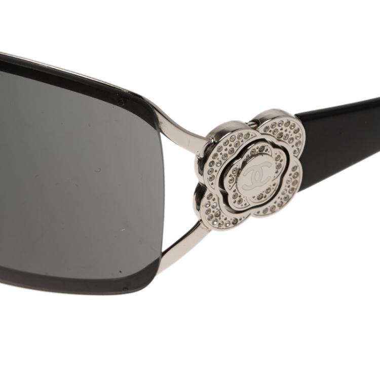 Pre Owned Chanel Black Camellia Shield Sunglasses