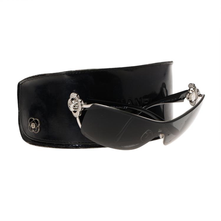 Pre Owned Chanel Black Camellia Shield Sunglasses