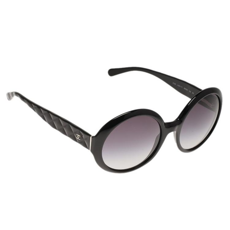 Chanel Black Round Quilted Sunglasses CC Side