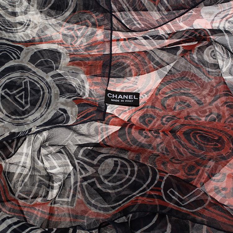 Pre Owned Chanel Navy Blue Floral Print Silk Scarf