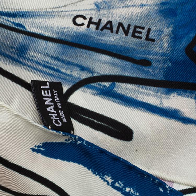 Pre Owned Chanel White Multi-color Love Heart Print Silk Square Scarf