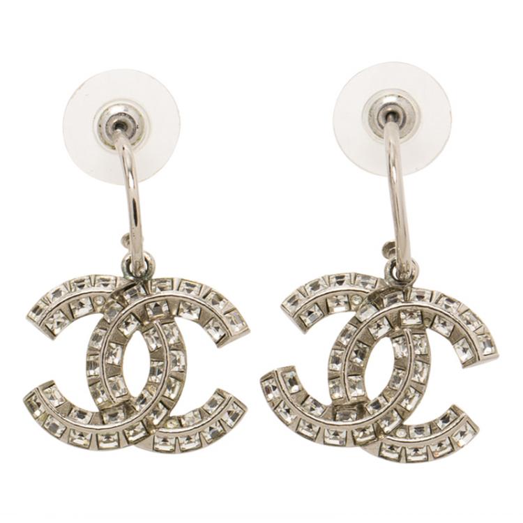 chanel dangle drop earrings silver