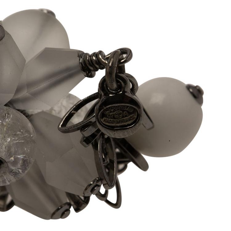 Pre Owned Chanel CC White and Clear Beads Silver Tone Jewelry Belt