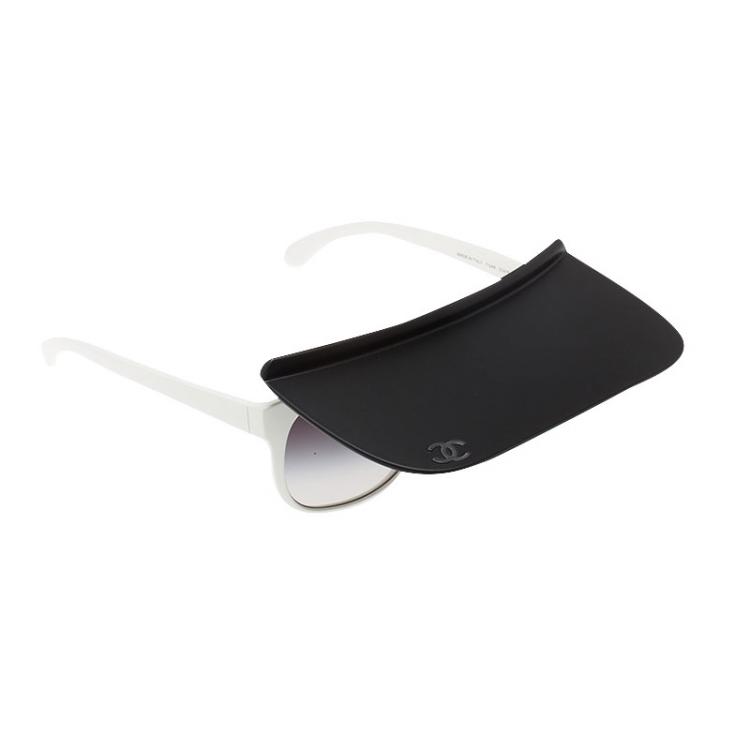 Chanel 71046 Sunglasses Shield Visor Sun Visor White Black Used with Case