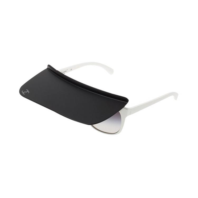 Pre Owned Chanel White 71046 S1476 Shield Visor Sunglasses