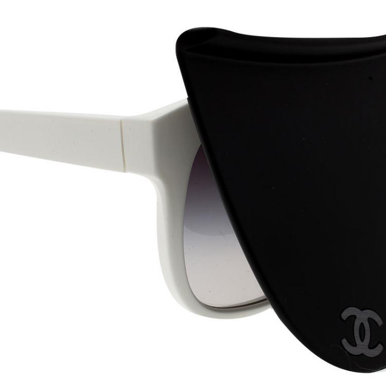 Pre Owned Chanel White 71046 S1476 Shield Visor Sunglasses