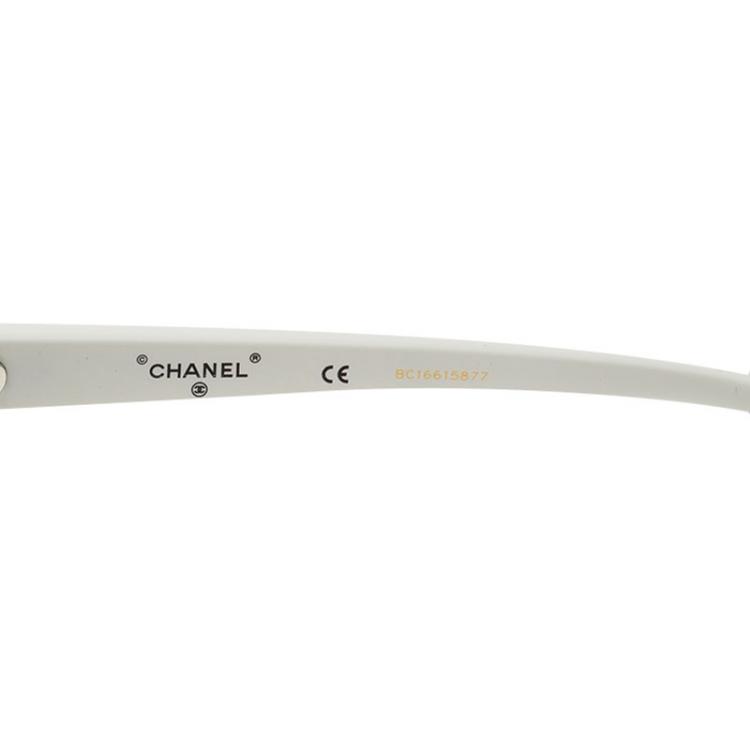 Pre Owned Chanel White 71046 S1476 Shield Visor Sunglasses