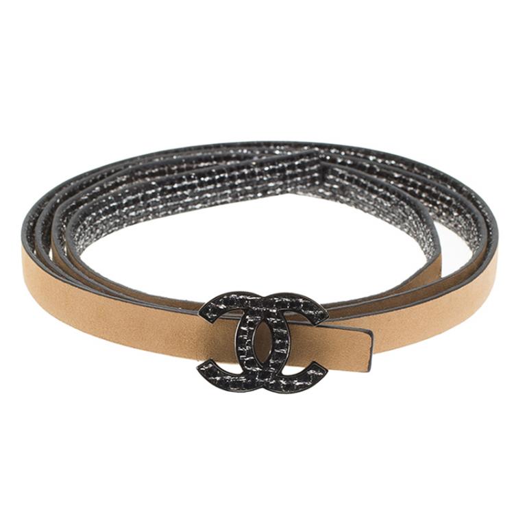 Pre Owned Chanel Black Sequin CC Skinny Belt 100 CM