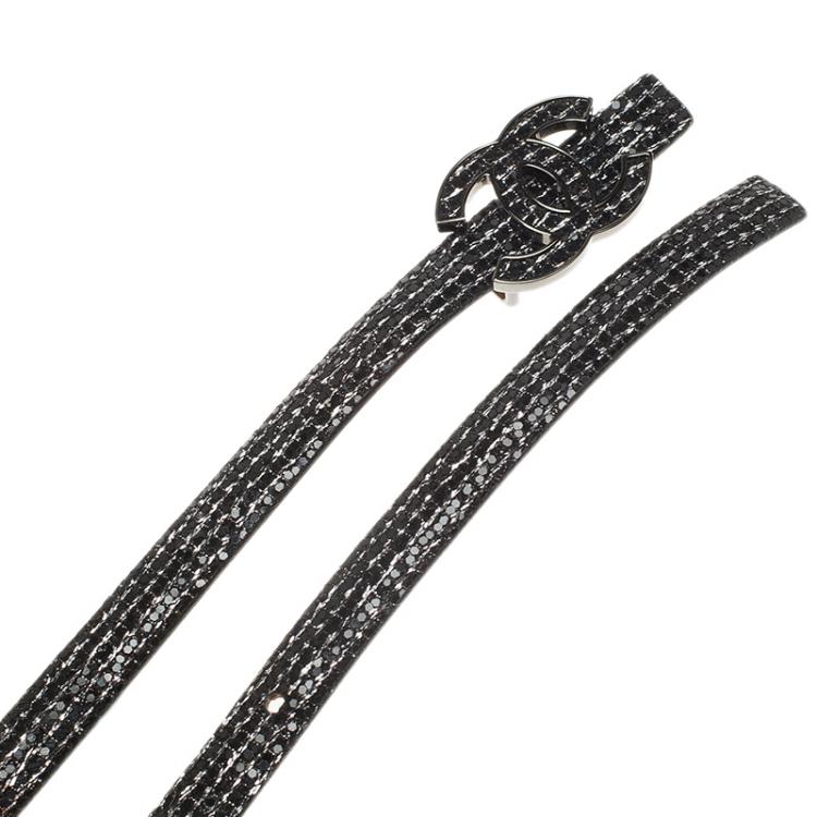Pre Owned Chanel Black Sequin CC Skinny Belt 100 CM
