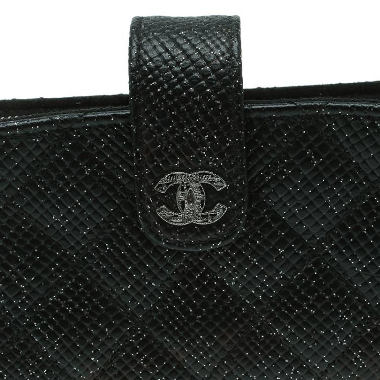 Chanel Black Quilted Glitter Caviar Leather Iphone Pouch Chanel Tlc