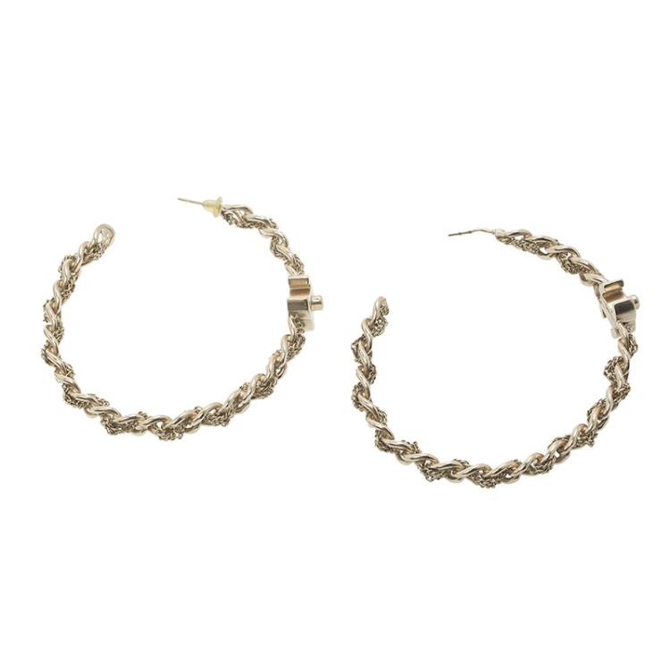 Chanel Chain Link Gold Tone Large Hoop Earrings Chanel