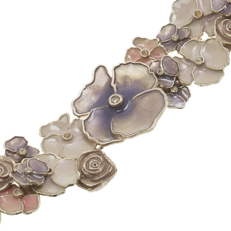 Chanel Camellia Flower Enamel Gold Tone Necklace Chanel
