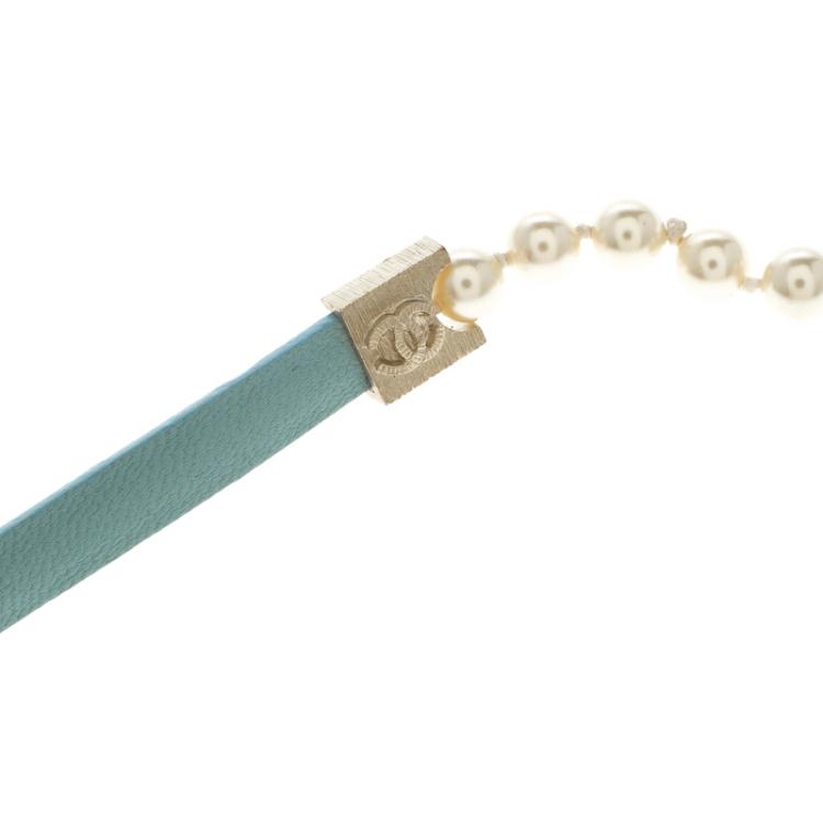 Pre Owned Chanel Faux Pearl and Leather Belt 