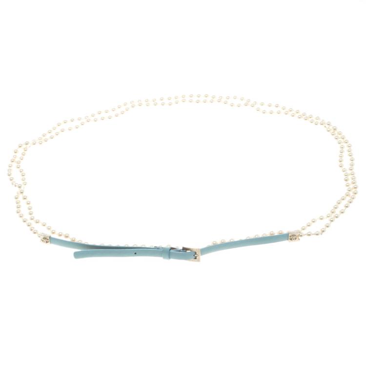 Pre Owned Chanel Faux Pearl and Leather Belt 