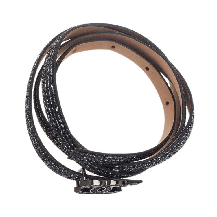 Pre Owned Chanel Black Sequin CC Skinny Belt 100CM