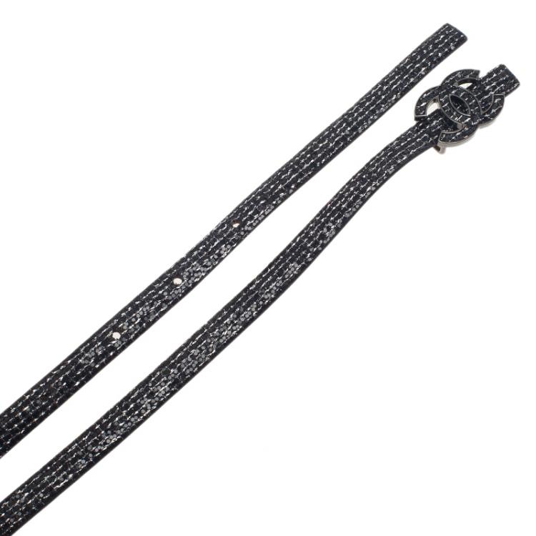 Pre Owned Chanel Black Sequin CC Skinny Belt 100CM