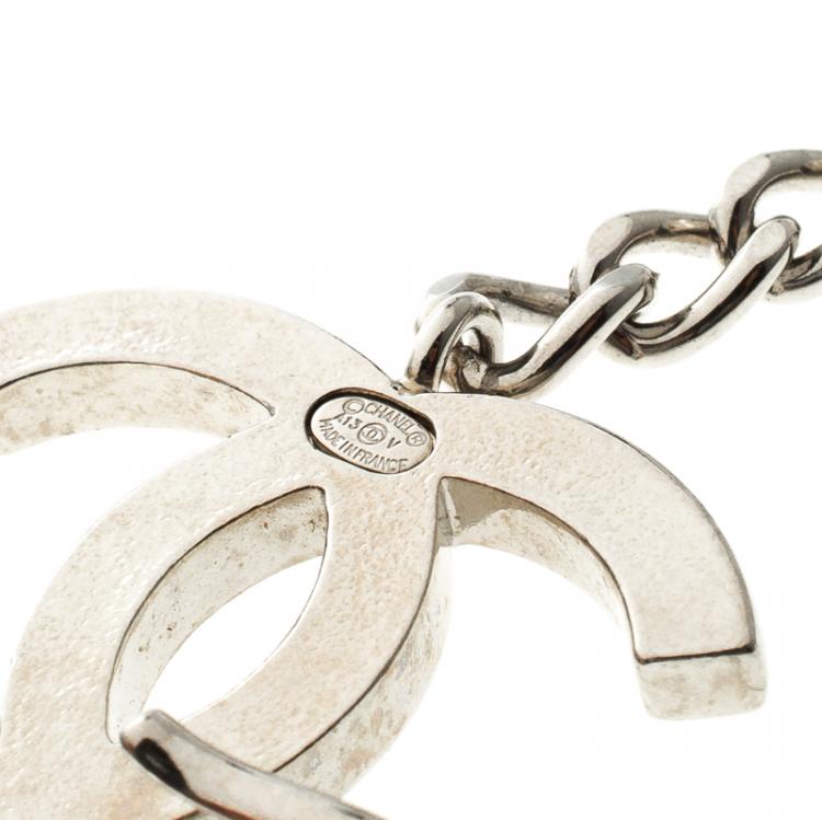 Pre Owned Chanel Black Enamel CC Silver Tone Chain Belt