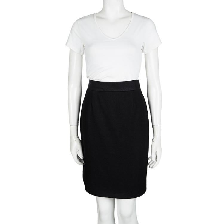 Pre Owned Chanel Black Wool High Waist Pencil Skirt M