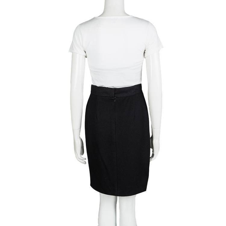 Pre Owned Chanel Black Wool High Waist Pencil Skirt M