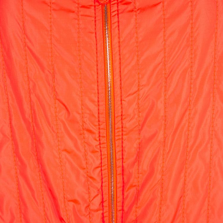 مملوكة مسبقًا Chanel Neon Orange Quilted Short Sleeve Zip Front Jacket L