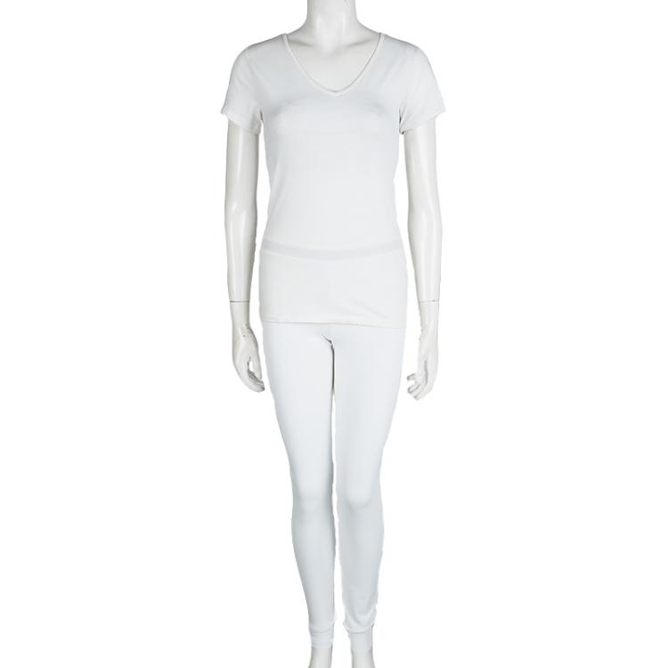 Pre Owned Chanel White Tricot Mesh Side Strap Detail Jogger Pants M