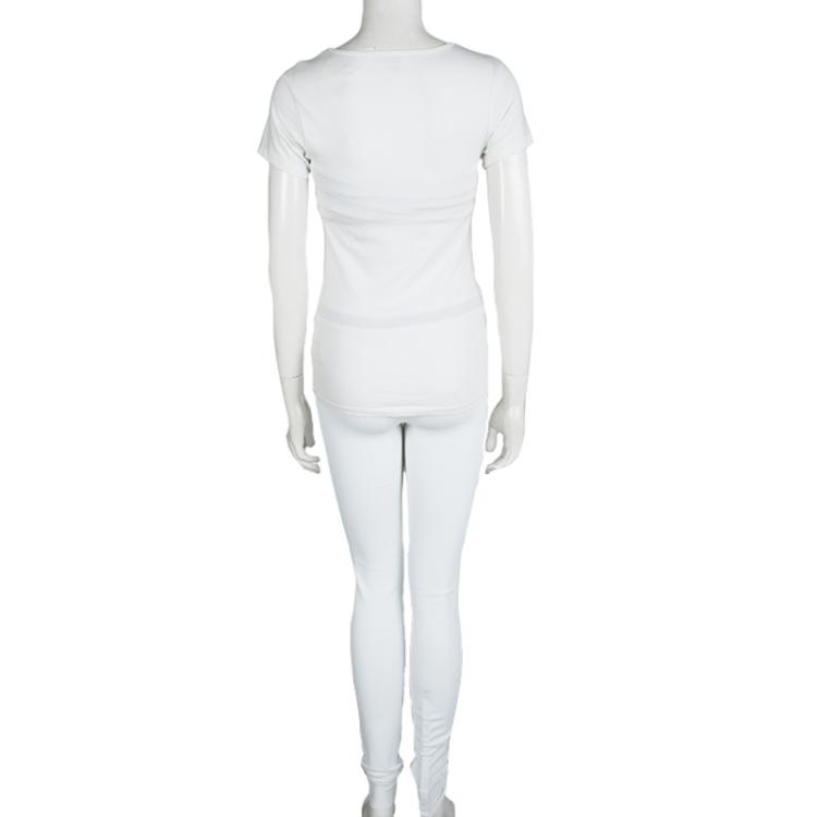 Pre Owned Chanel White Tricot Mesh Side Strap Detail Jogger Pants M