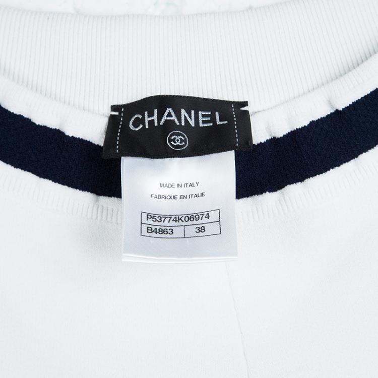 Pre Owned Chanel White Tricot Mesh Side Strap Detail Jogger Pants M