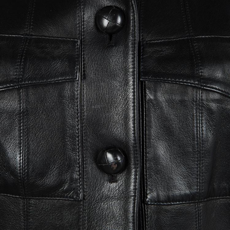 Pre Owned Chanel Black Lambskin Leather Button Front Jacket M