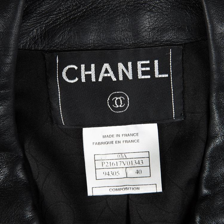 Pre Owned Chanel Black Lambskin Leather Button Front Jacket M