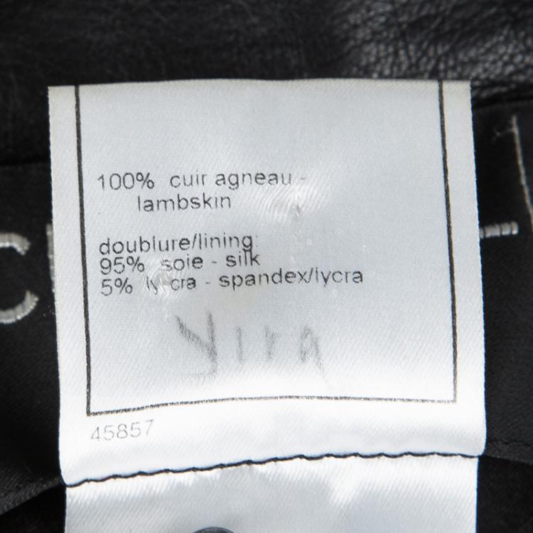 Pre Owned Chanel Black Lambskin Leather Button Front Jacket M