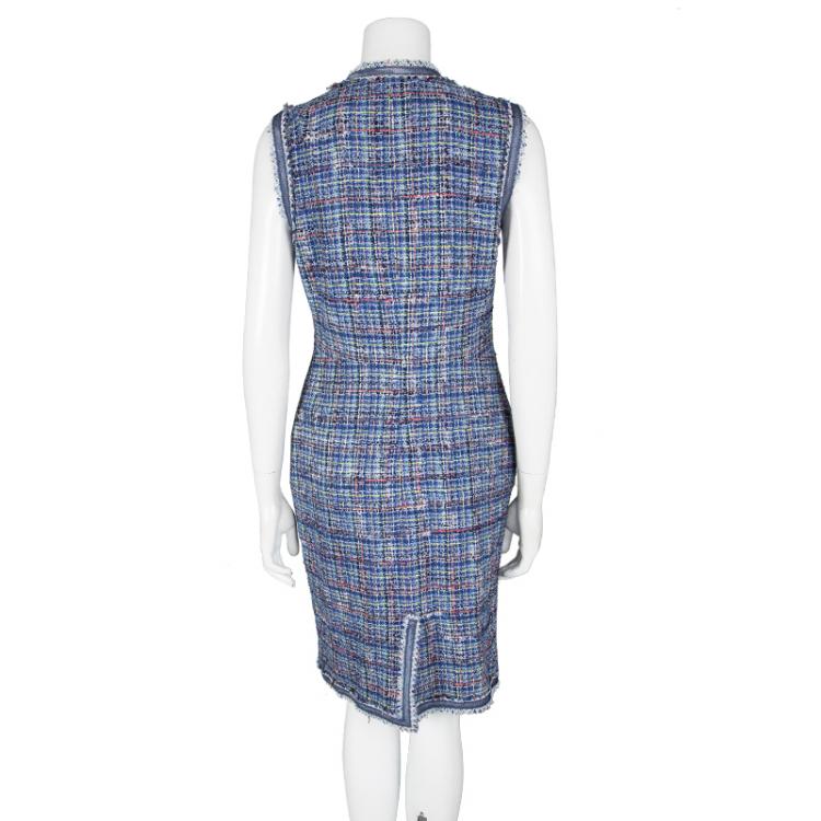 Pre Owned Chanel Multicolor Textured Sleeveless Zip Front Dress M